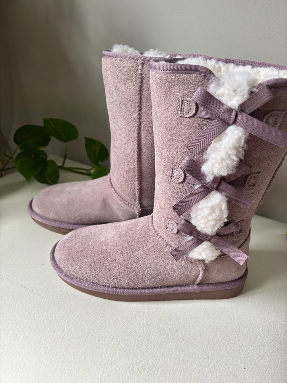 UGG Kids Mid-Calf Bow-Back Boots in Dusty Pink